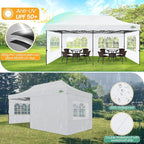 COBIZI Heavy Duty 10x20 Pop up Canopy Tent with 6 Sidewalls, Commercial Instant Canopies Tents for Parties Waterproof Gazebos with Roller Bag, All Season Wind & Waterproof UPF50+,Thickened Frame