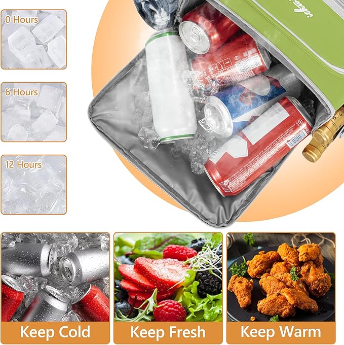 Cooler Backpack, 40 Cans Insulated Lunch Backpack Picnic Backpack for Men&Women, Durable Cooler Bag with 2 Leak Proof Compartments for Picnic, BBQ Camping, Lunch, Beach, Hiking, Green