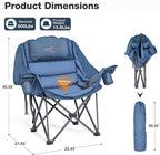 2 Pack Oversized Camping Chair, Portable Folding Padded Camp Chairs with Side Pocket, Cup Holder, Heavy Duty Support 500LBS Outdoor Lounge Chair for Adults, Fishing, Sports, Navy Blue