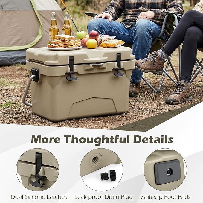 Goplus Hard Cooler, Insulated Ice Chest w/Portable Handles, Cup Holders, Ruler, Bottle Opener, 6 Day Ice Retention for Drink, Beverage, Camping, Fishing, Beach