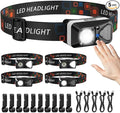 LED Headlamp Rechargeable with Motion Sensor, Ultralight Bright Headlight with White Red Light Waterproof 6 Modes for Outdoor Camping Running Hard Hat Fishing Repair, 5 Pack