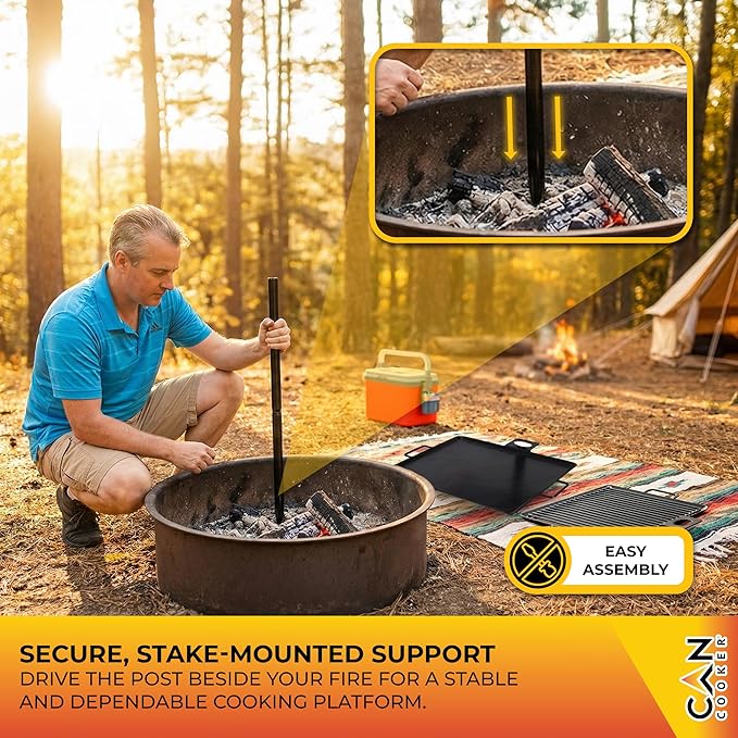 GameMaker Open Fire Cooking Grill – Portable Campfire Grill for Open Flame Cooking, Firepits, Outdoor Fire Rings & Camping – Heavy-Duty, Easy Setup & Adjustable Height