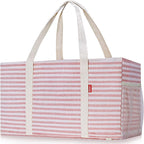 LHZK 2 Pack Extra Large Utility Tote Bag with Metal Wire Frame and the Sides Rinforced, Extra Large Tote Bag with Handle for Pool Beach Laundry Storage (Pink)
