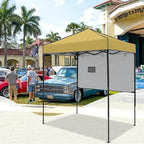 EAGLE PEAK 6x4 Instant Pop Up Canopy Tent with 1 Half Wall Panel, Straight Leg Sun Shelter, Portable Canopy with Carry Bag for Camping, Beach & Sports, Beige