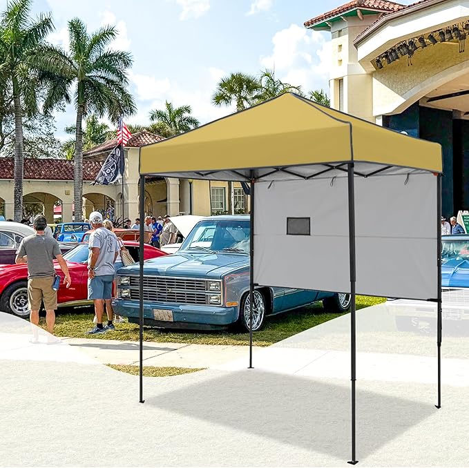 EAGLE PEAK 6x4 Instant Pop Up Canopy Tent with 1 Half Wall Panel, Straight Leg Sun Shelter, Portable Canopy with Carry Bag for Camping, Beach & Sports, Beige