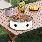 Portable Charcoal Barbecue Grill, 1pc Mini BBQ Grill Multifunctional Charcoal Grill Smokeless Round Tabletop Charcoal Grill for Indoor Outdoor Cooking Home Party Picnic Camping (Beige)