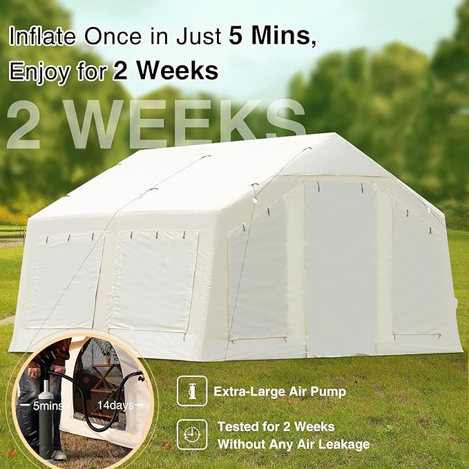 2025 Upgraded Waterproof Inflatable Camping Tent, Large Blow-Up Air Tent, No Assembly Needed Luxury Glamping House, Oxford Fabric
