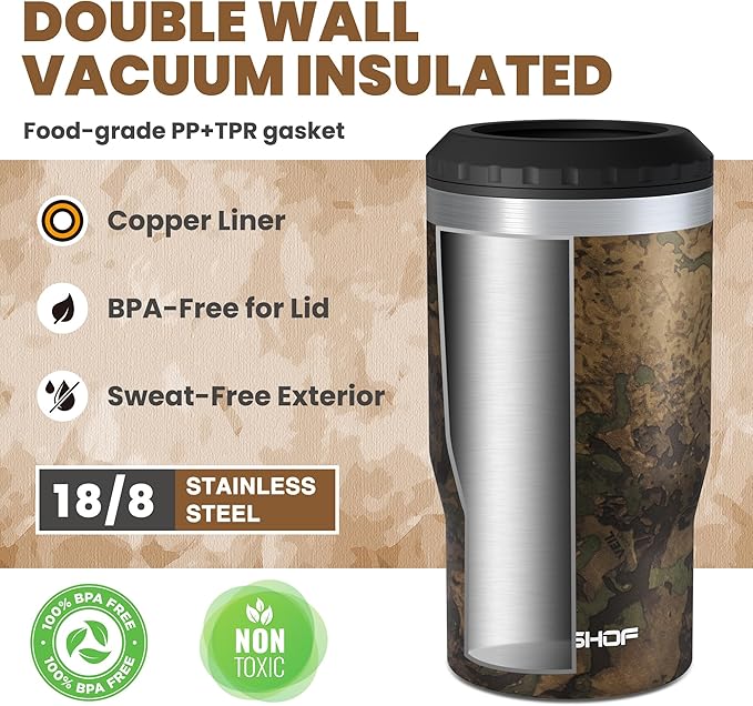 HAUSHOF Can Cooler, 12 oz Slim Can Cooler, 4 in 1 Insulated Beer Can Cooler, Fits for 12 oz Standard Can|12 oz Slim Can|12 oz Beer Bottle, Perfect for Camping, Beach, Picnic