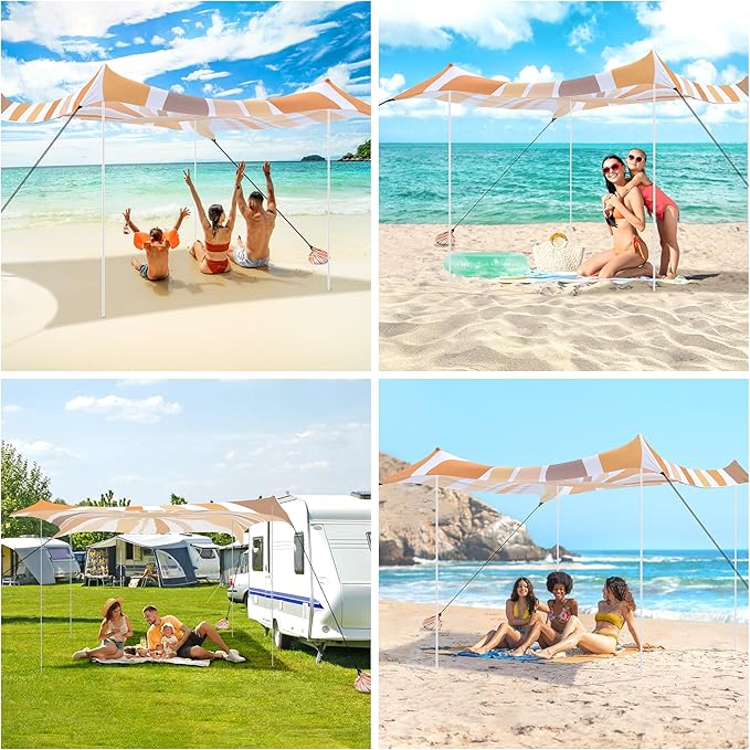 Beach Tent, UPF 50+ Beach Canopy Sun Shade, Portable 10×10 FT Large Pop-Up Beach Tent Sun Shelter with Sand Anchors, Ground Pegs, Easy Setup for Beach, Camping, Park, and Backyard Fun - Sunflower