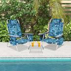 GYMAX Beach Chairs, Backpack Camping Chair with Armrest, Cooler Bag, Cup Holder, Towel Bar & Side Pockets, Sunbath Sling Tanning Lounge, Folding Layout Chair (Without Table, Blue Leaves)