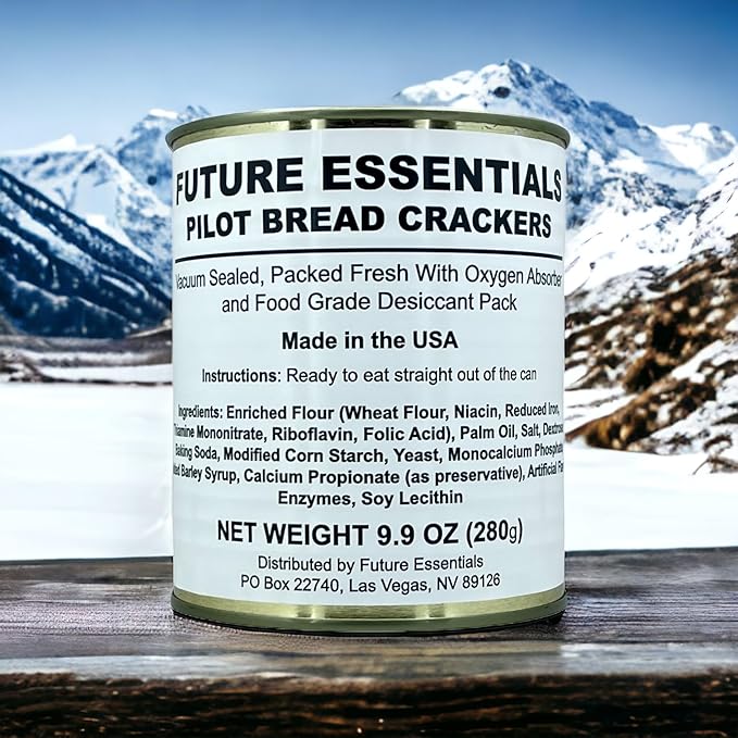 Future Essentials Sailor Pilot Bread Survival Crackers – 30-Year Shelf Life Ready to Eat Hardtack Biscuits in #2.5 Can – Made in the USA Emergency Food Supply – 12 Crackers per Can, Pack of 1