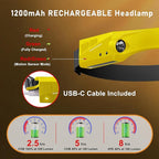 Headlamp Rechargeable LED (2-Pack, Yellow) 230° Wide Beam, USB-C Lightweight Head Lamp, Long Runtime, Water-Resistant for Camping, Hiking, Running, Fishing, Repair Work