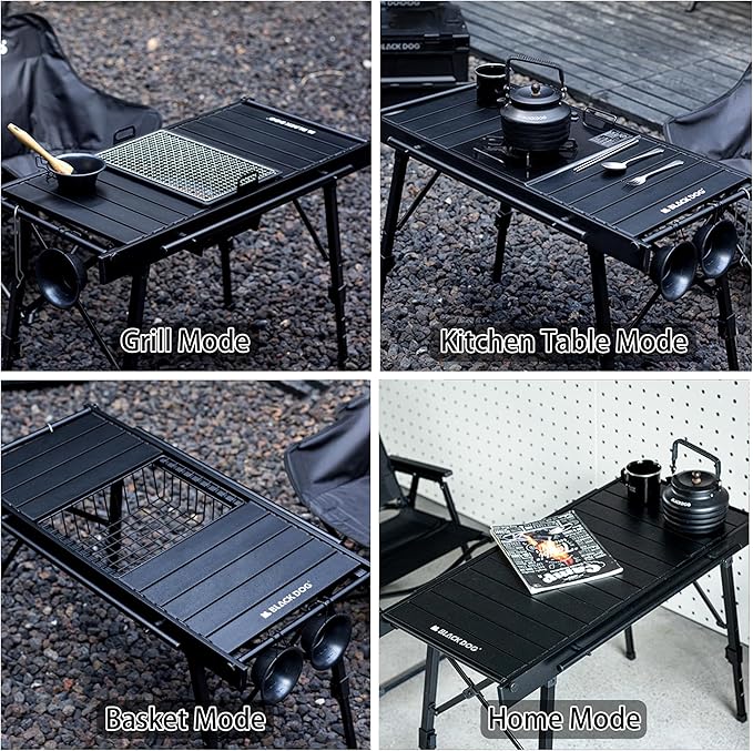 Blackdog Folding IGT Camping Table with Adjustable Leg, Portable Outdoor Table for Cooking with Carry Bag, Outdoor Camp Kitchen System for Car Camping Picnic RV Trip Patio Backyard BBQ