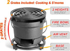 2-in-1 Hibachi Grill & S'mores Maker, 100% Pre-Seasoned Cast Iron, 6.5" Mini Small Portable Charcoal BBQ Grill for Outdoor Camping - 2 Heights, Draft Door