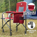 Timber Ridge Aluminum Oversized Camping Chair, Lightweight Portable Directors Chair with Side Table Detachable Side Pocket for Outdoor Camping, Lawn, Picnic, Support 400lbs Red