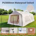 ABORON 2/6/8/10/12 Person Inflatable Camping Tent, Easy Setup Blow Up Tent with Hand Pump, PU3000mm Waterproof & Breathable 4 Season Glamping Tent for Outdoor Camping