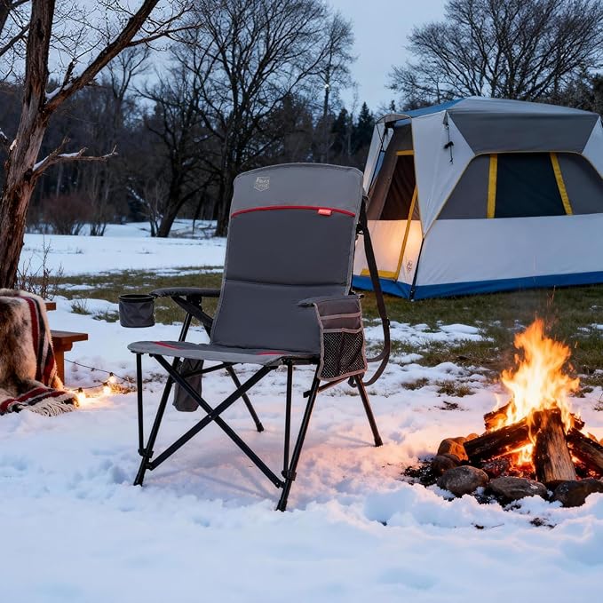 TIMBER RIDGE Oversized Heated Camping Chair with Lumbar Support, Portable Folding High Back Chair Heavy Duty for Adults Supports 450 LBS for Outdoor Camping, Lawn, 2 Pack