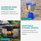 Navaris Foldable Camping Cooking Windshield 16pcs - Portable Camp Stove Windscreen Enhances Efficiency - Durable Aluminum Grill Wind Shield Blocker for Picnics BBQ & Backpacking