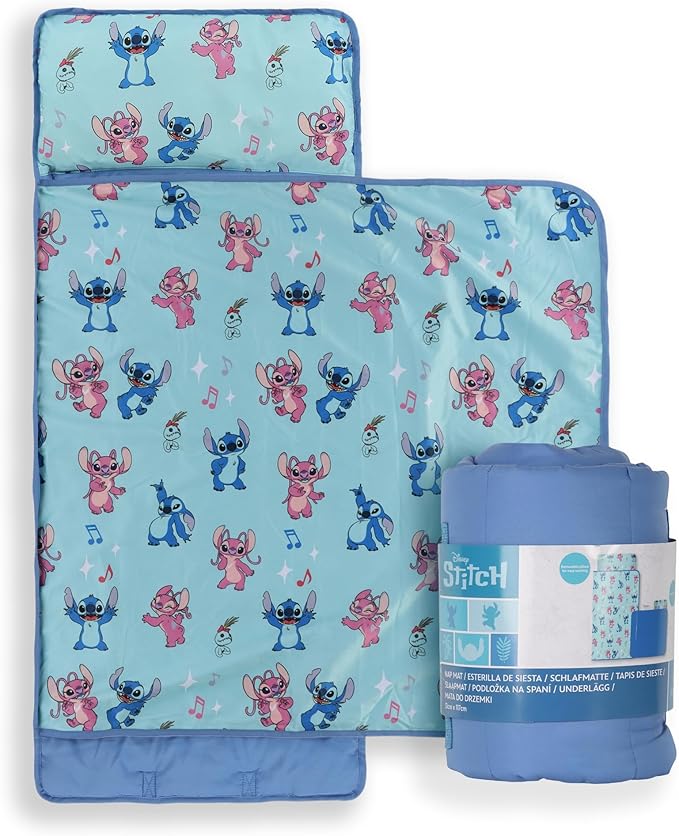 Jay Franco Kids Nap Mat with Embedded Pillow & Blanket – Soft 46"x20" Microfiber Sleeping Bag with Name Tag & Handle for School, Travel, Sleepover