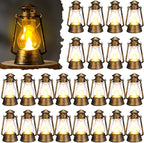 Ferraycle 24 Pcs Mini Lantern for Centerpiece Western Wedding Decor 4 Inch Camping Decorative with LED Candle Vintage Hanging Lantern Ornaments Bulk for Cowboy Cowgirl Xmas Party Decoration (Bronze)