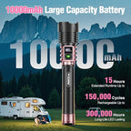 WdtPro Rechargeable LED Flashlights High Lumens, Super Bright 90000LM Rechargeable Flashlight with LCD Display, 5 Modes & Waterproof Powerful 10000mAh Handheld Flashlight for Camping Emergency Pink