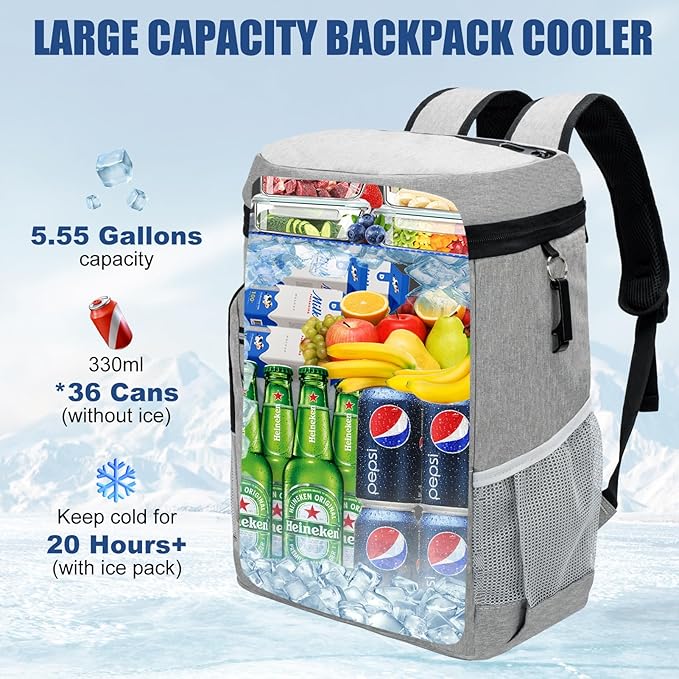 Backpack Cooler Insulated Leak Proof for Men Wowen 36 Cans Soft Cooler Backpack Insulated Waterproof Large Capacity Coolers Bag Portable for Lunch Camping Travel Picnic Hiking