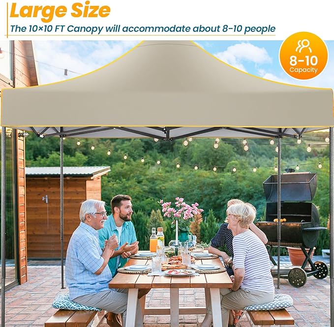 COBIZI 10x10 Pop Up Canopy Tent Commercial Heavy Duty Instant Canopy with 4 Sidewalls, UV 50+ Silver Coated Waterproof Vendor, Portable Shelter with Carry Bag, Event Tent for Parties, Khaki