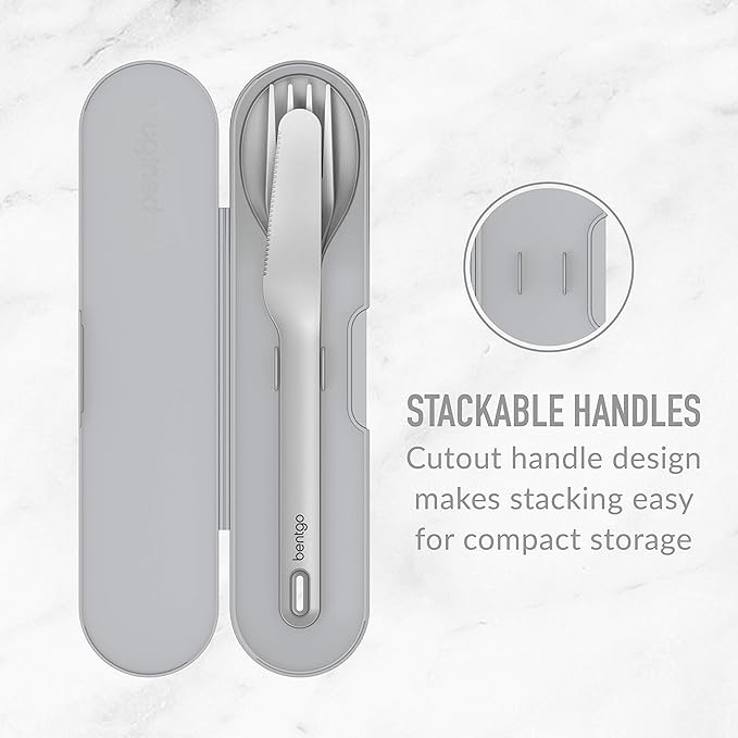 Bentgo Stainless Travel Utensil Set - Reusable 3-Piece Silverware Set with Carrying Case, High-Grade Premium Steel, BPA-Free Case, Eco-Friendly - Ideal for Travel, Camping, and Office Use (Gray)