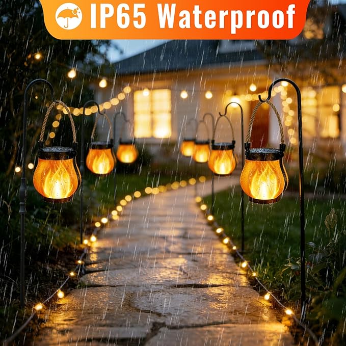 Solar Lantern Lights Outdoor, 2Pack Flickering Flame Light Hanging Solar Powered Lantern Lights Waterproof with Dual Charging (USB/Solar) & 2 Modes for Yard Patio Path Tree Garden Camping Decoration
