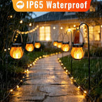 Solar Lantern Lights Outdoor, 2Pack Flickering Flame Light Hanging Solar Powered Lantern Lights Waterproof with Dual Charging (USB/Solar) & 2 Modes for Yard Patio Path Tree Garden Camping Decoration