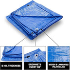 Grizzly Tarps by B-Air 10' x 14' Large Multi-Purpose Waterproof Heavy Duty Poly Tarp with Grommets Every 36", 8x8 Weave, 5 Mil Thick, for Home, Boats, Cars, Camping, Protective Cover, Blue