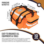 Primacare KB-RO74-O First Responder Trauma Bag, 17" x 9" x 7", Orange — EMT/EMS Medical Supply Organizer with Padded Dividers, Multiple Compartments, Side Pockets, Reflective Strip, Durable Design