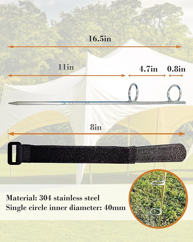 NACETURE Flag Pole Anchors 2 Pack - Grass Umbrella Anchors Stand - Heavy Duty Stainless Steel 304 Steel Pole Holder Ideal as Camping Tent Holder, Sand Auger, Telescoping Tarp Poles