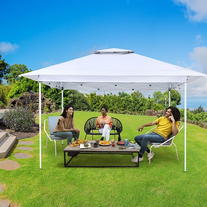 ECOTOUGE 12FT Pop Up Tent, Instant Shelter Canopy Tent with Carrying Roller Bag, Gazebos on Clearance, Pop Up Gazebo with Waterproof and UV Resistant for Garden, Grill and Backyard (White)