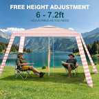 Rhino Valley Beach Cabana, 8 * 8FT Beach Tent UPF50+ Protection, Easy Setup Beach Canopy Wind Resistant with Cup Holder, Compact Beach Shade Foldable Beach Tent Sun Shelter, Pink & White Stripes