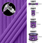 1200 Paracord Rope - 4.4mm 14 Strand Nylon Parachute Spool para Cord Lanyard for Outdoor Camping Survival Utility Tent Crafting DIY Projects Fishing Clothsline Bracelet - Purple 500FT
