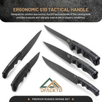 DFACKTO 11-PC Rugged Nomad Chef Knife Set - High Carbon Stainless Steel Kitchen Cutlery w/Full Tang G10 Handles, Protective Sheaths w/Green Travel Case - Professional Cutlery for Cooking & Camping