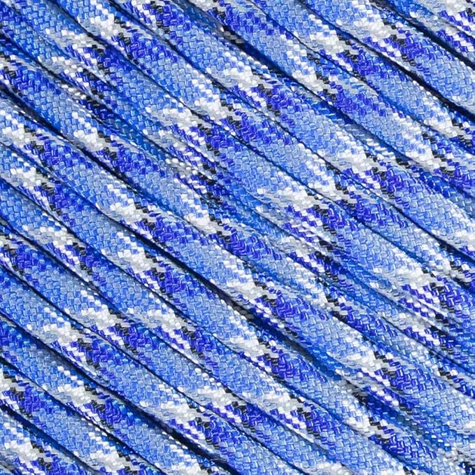 Fluorescent Reflective 550 Type III Guyline Tent Rope Camping Survival Cord High-Visibility Paracord (Reflective Bucky Blue Camo, 25 Feet)