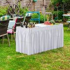 Giantex 5 FT Folding Ice Table with Double Sinks and Drains, Portable Ice Cooler Table with Removable Skirt, No Assembly, Foldable in Half, Fill and Chill Stand for Party Camping BBQ Wedding, White