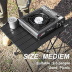 Camping Table Folding Portable Camp Side Table Aluminum Lightweight Carry Bag Beach Outdoor Hiking Picnics BBQ Cooking Dining Kitchen Black Medium