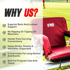 BRAWNTIDE Stadium Seat for Bleachers with Back Support - Wide Padded Reclining Bleacher Seat, Portable Folding Stadium Chair with Armrests, Hooks, Straps, Cup Holders & Pockets for Games & Concerts