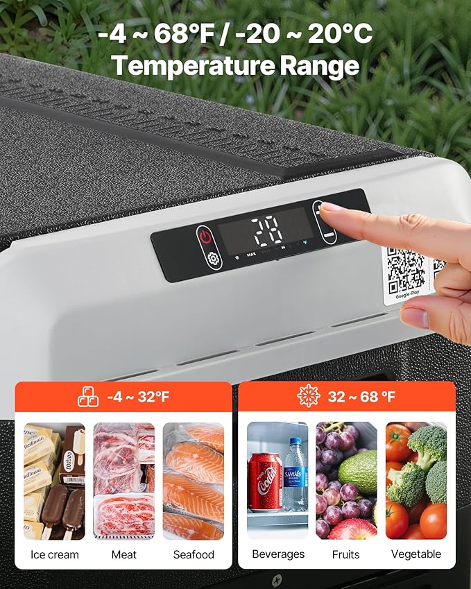 VEVOR 63.4QT/60L Car Fridge, Portable Electric Cooler with Wheels and Handle, -4℉~68℉, 12/24V DC and 100-240V AC Compressor Freezer for Outdoor, Camping, Travel, RV, Black