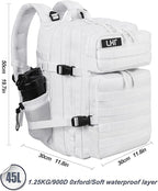 LHI Military Tactical Backpack for Men and Women 45L Army 3 Days Assault Pack Bag Large Rucksack with Molle System - White