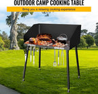 Carbon Steel Camp Cooking Table,30x16 Inch Dutch Oven Table,with Three-Sided Windscreen and Four Legs for Grill Travel Table Outdoor Picnic,Beach,BBQ,Backyards