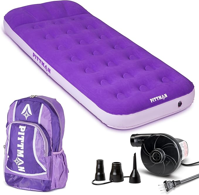 Pittman - Kids Air Mattress - Deluxe Kids Inflatable Bed with Electric Pump & Durable Backpack - Perfect Teen to Toddler Blow up Mattress for Sleepovers, Camping or Childs Travel Bed