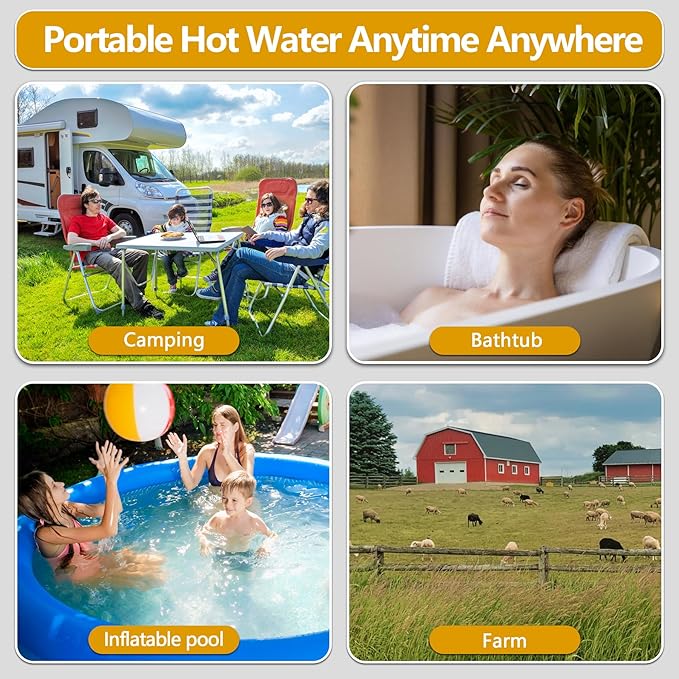 Adjustable Immersion Water Heater 1500W, Portable Stainless Steel Bucket Heater with Thermostat, Auto Shut-Off, Temperature Display, Safety Alarm, Fast Heating for Home, Bath, Camping, RV