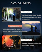20Modes Headlamp Rechargeable with Zoom&Red Side Light,4000LM Headlight with Motion Sensor 3Color Lights, IP65 Waterproof 90° Adjustable Hiking Fishing Camping Emergency Hard Hat Headlamp
