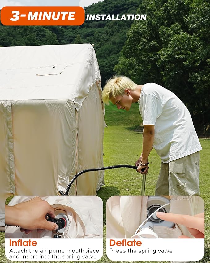 Inflatable Tent for Camping with Pump, 4-6 Person Extra-Space Blow up Tent, 420D Waterproof Oxford Glamping Air for Family, 4 Season Inflatable House