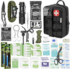 242 Piece First Aid & Survival Kit – Molle Pouch IFAK, 1000D Nylon, Color-Coded Compartments, Medical Kit for Camping, Boat, Hunting, Hiking, Home, Car/Home/Earthquake Emergency (Black)