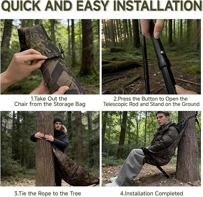 Low Down Hunting Tree Mounted Seat for Turkey Hammock Chair,Camo Tree Camping Chair,Portable Hunting Saddle Stool
